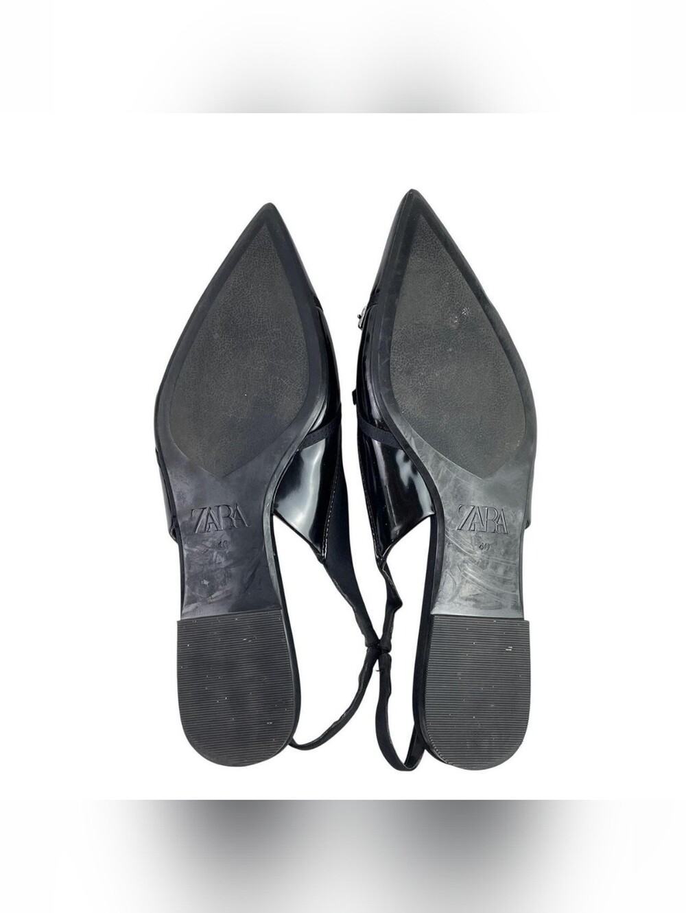 Zara Black Pointed Slingback Flat with Buckle Accent - Picture 4 of 5